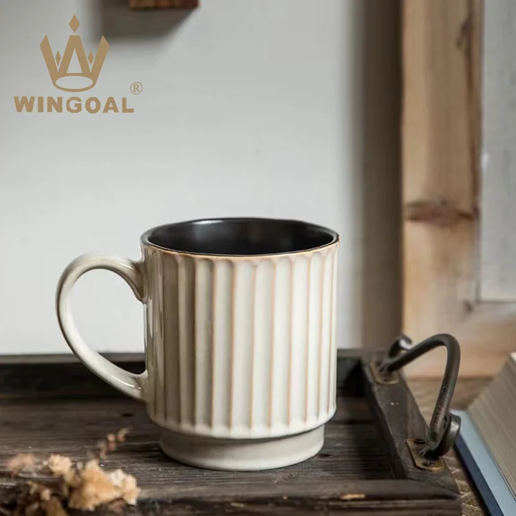 wholesale American vintage striped mug Variable glaze household ceramic milk mug large volume breakfast mug Gift cups