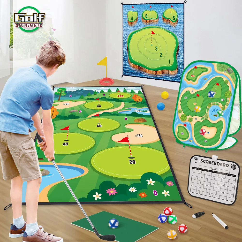 Sports Game Toy Chipping Game Golf Game Play Set Double-sided PlayMat Set Golf Clubs Toys Indoor And Outdoor Toys Gift