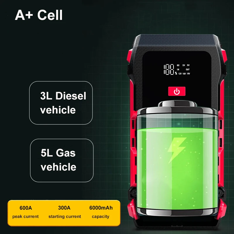 3000A 12v 24v Jump Starter Lithium Battery Car With Led Flashlight