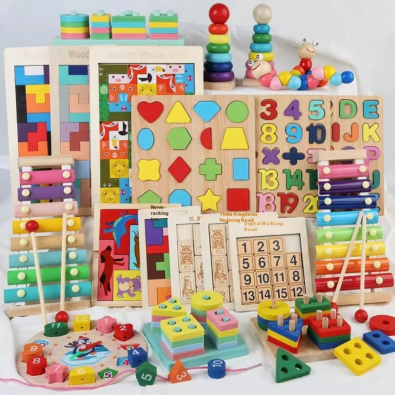 Unisex Eight-Tone Piano Stringing Clock Kids Rainbow Tower Four Sets Columns S Board Twisted Insect Educational Toys Wood PC
