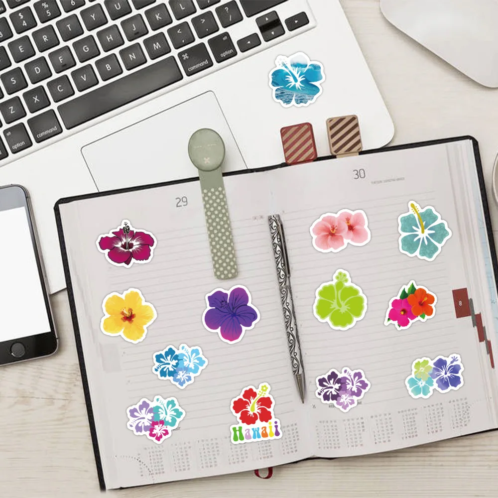 60Pcs Fresh Hibiscus Flower Graffiti Sticker Lee Box Notebook Skateboard Decorative Sticker Waterproof Pvc Stickers