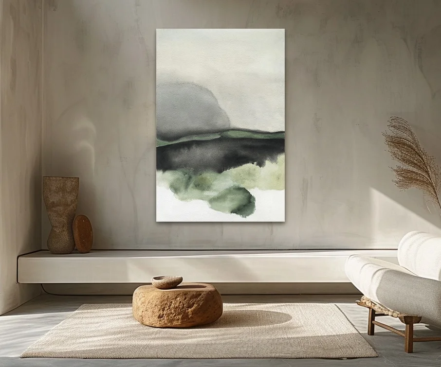 Modern Simple Original Green Hills Chinese Ink Painting Hand-painted Texture Thick Oil Abstract Living Room  Wall Art