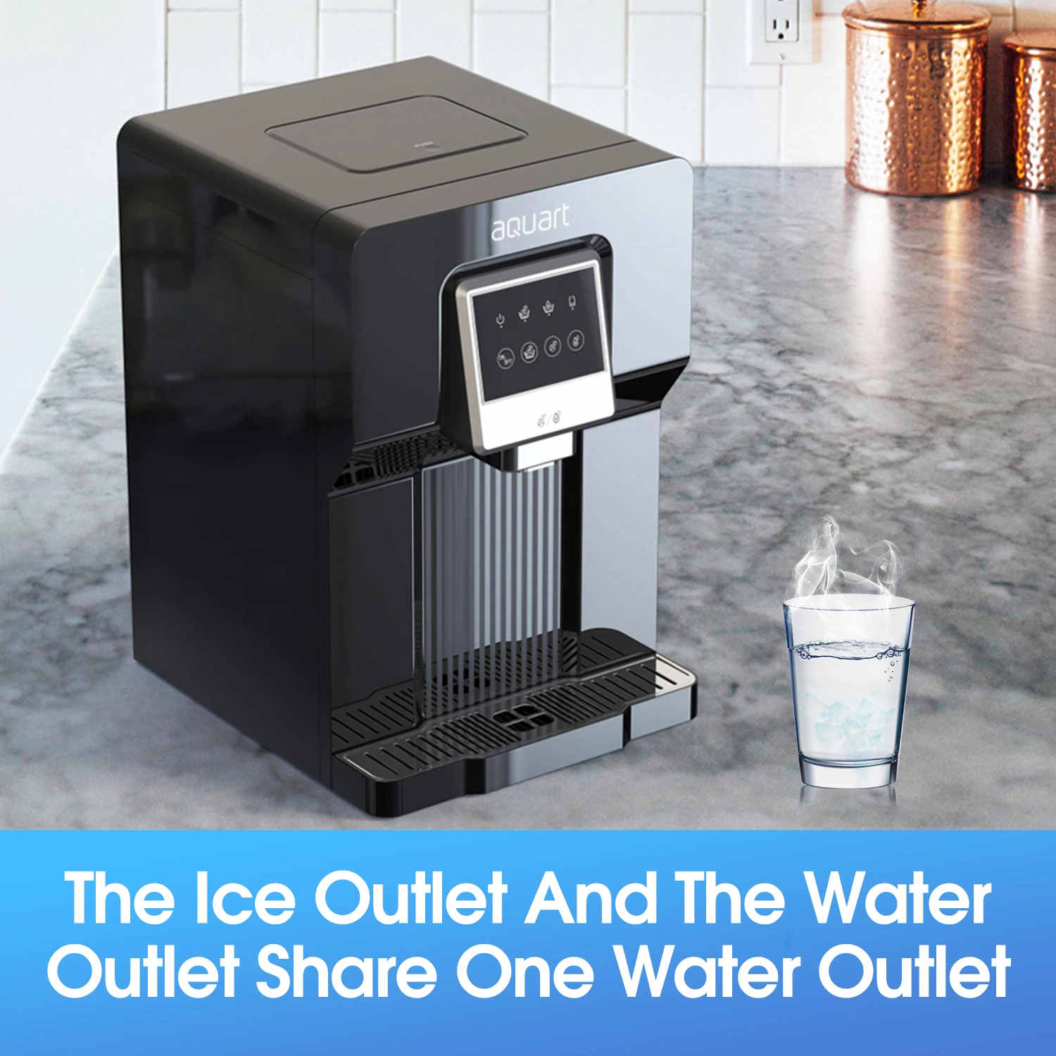 Aquart BYCZT573 Bottleless Countertop Water Dispenser with Ice Maker Cooler Ice Dispenser for Home Electric Stand Plastic Cold