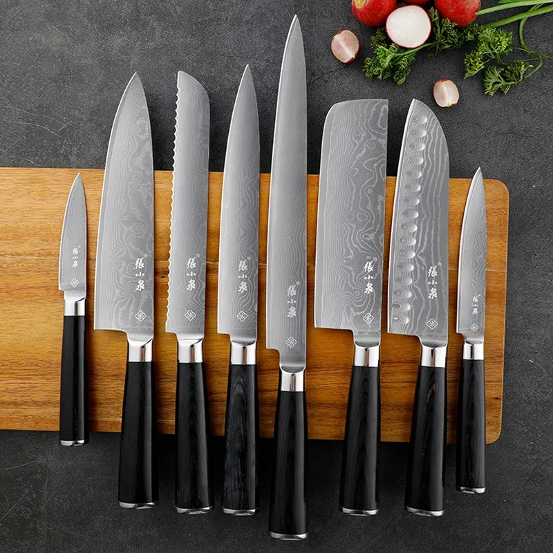 8 Pcs Japanese Steel Professional Kitchen Damascus Knife Set