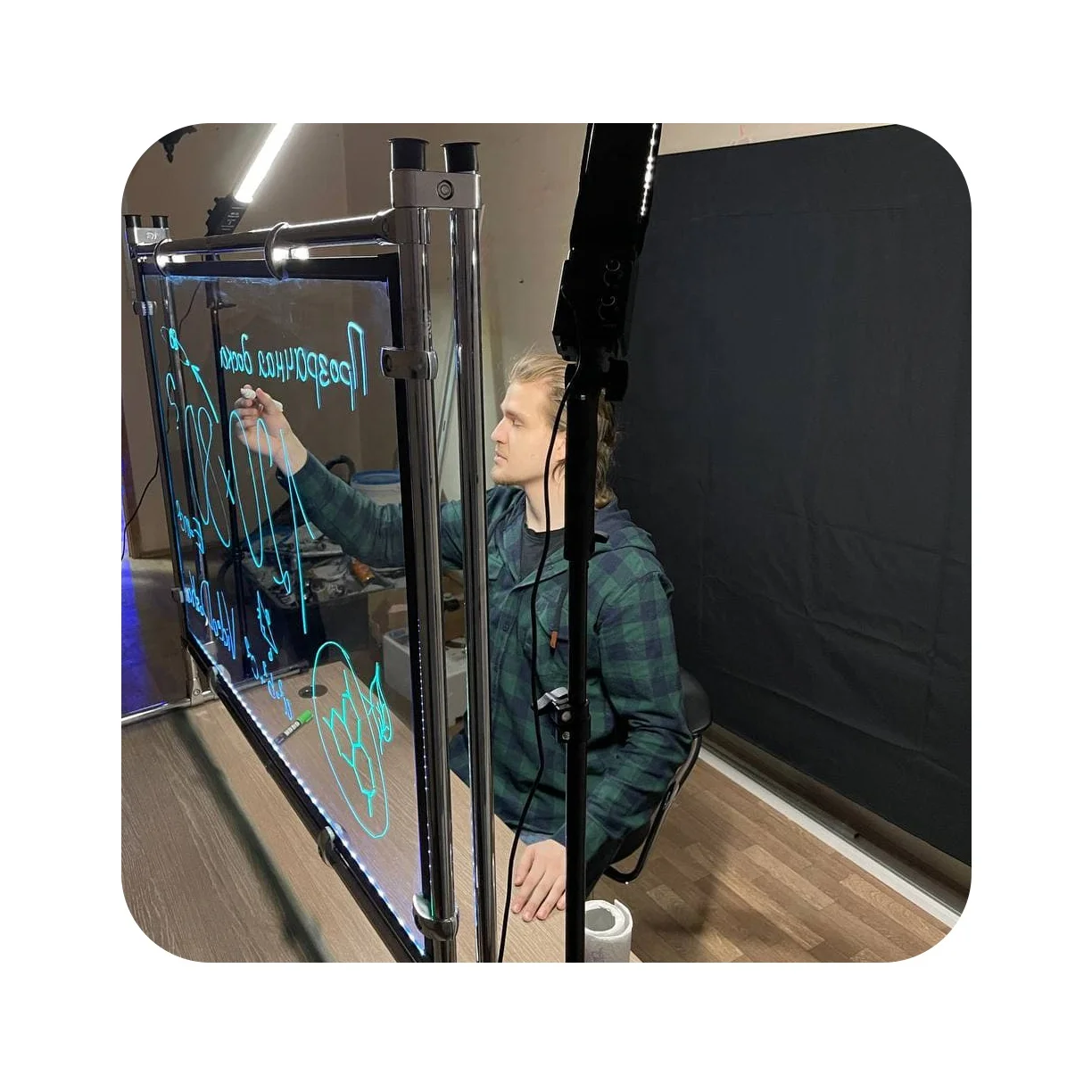 Dry Erase White Board, Smart Interactive RGB Glass Illumination, Used with Fluorescent Markers, 120x80cm Size, Buy in Bulk