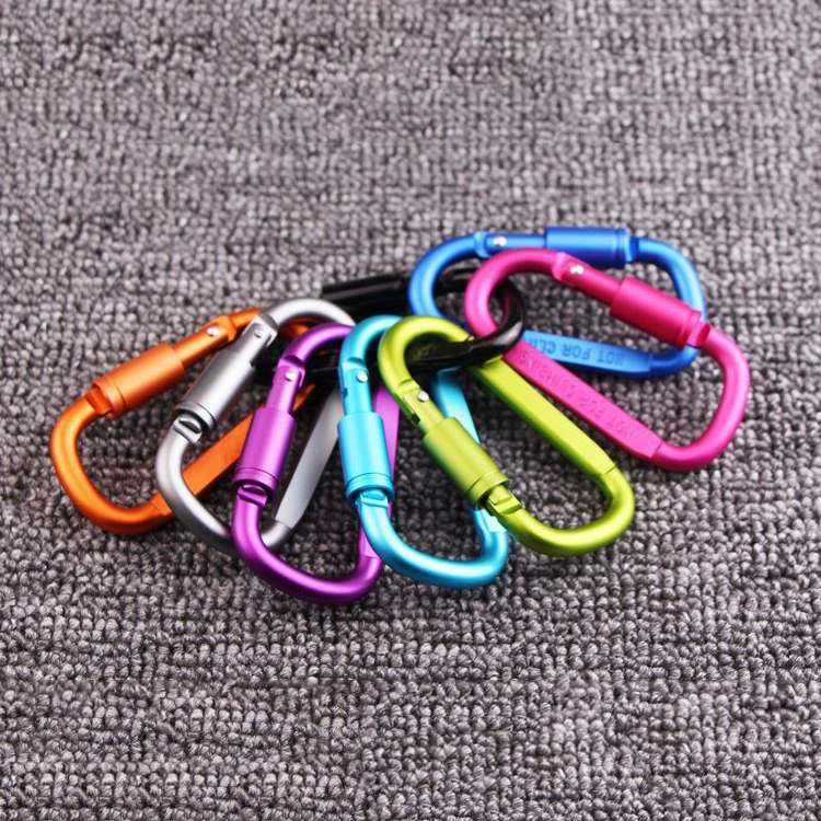 Spot Wholesale Long Nut Quick Latch Mountaineering Buckle 8# D Shape Aluminum Carabiner Hook