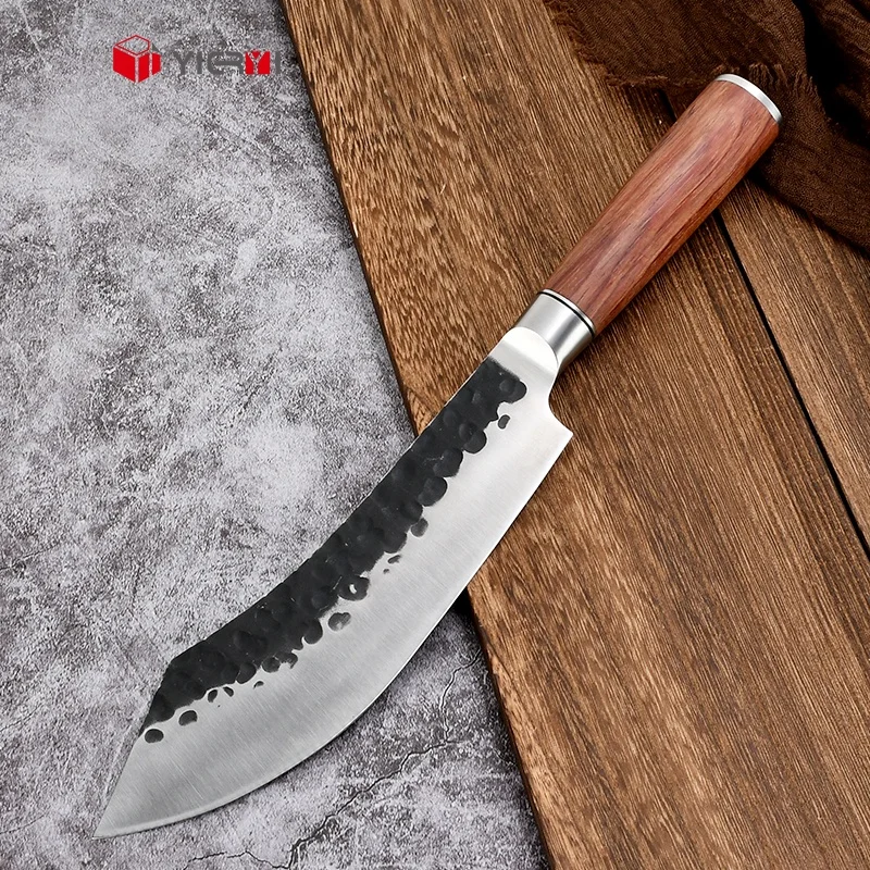 Full Tang Forged Butcher Slaughter Breaking Knives For Brisket Turkey BBQ  Roast Meat Carving Hammered Stainless Steel Blade