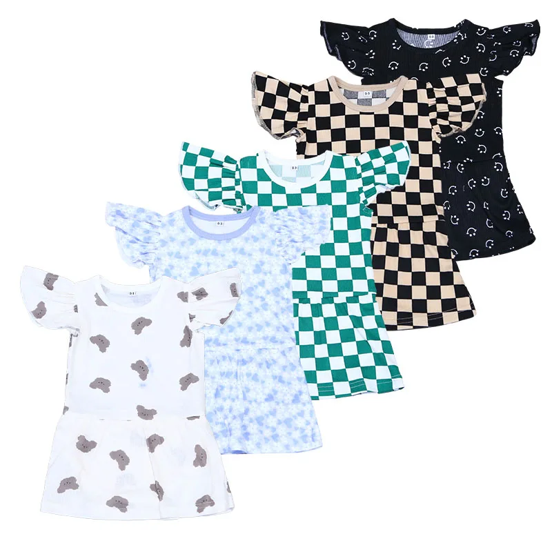 Hongbo OEM/ODM Baby Skirts Floral Short sleeved Infant Skirts Romper Bamboo Spandex Baby Dresses for girls