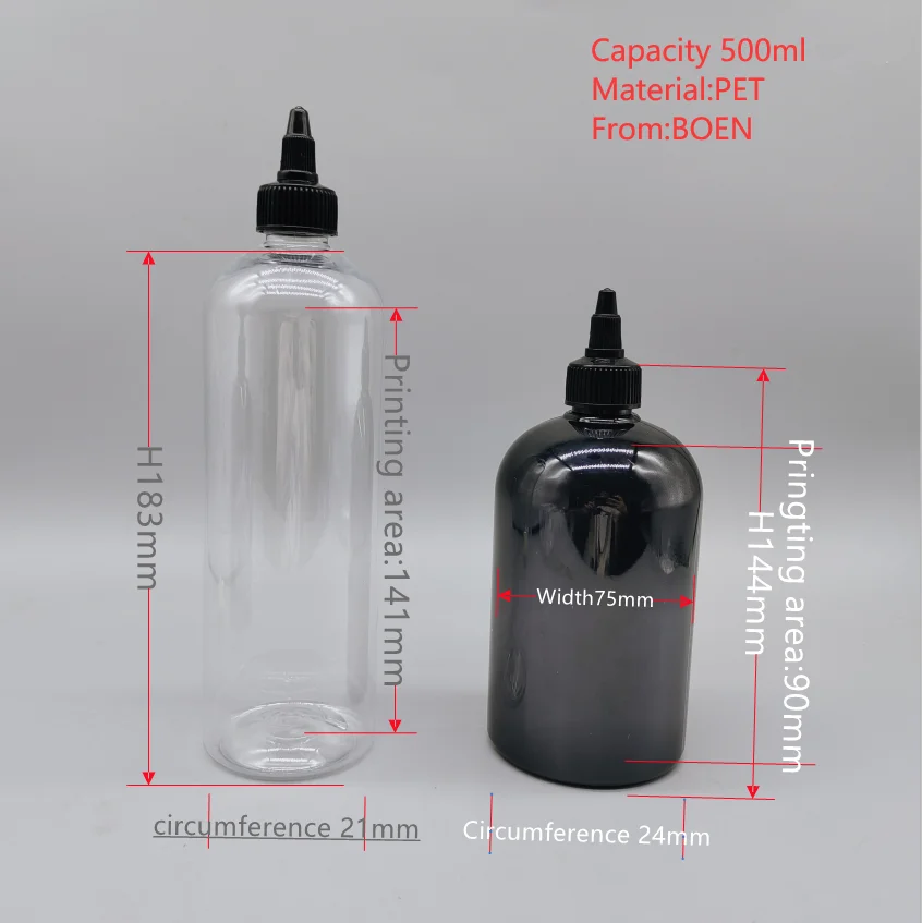 500ml Long Skinny Style Glue Squeeze Plastic Transparent Bottle Ink Sauce Packaging 16oz With Black Twist Cap