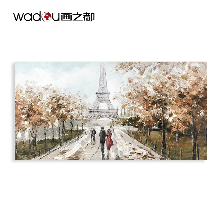 100% Handmade Cityscape Design Eiffel Tower  Wall Art Abstract Canvas Oil Painting On Canvas Stretched Art