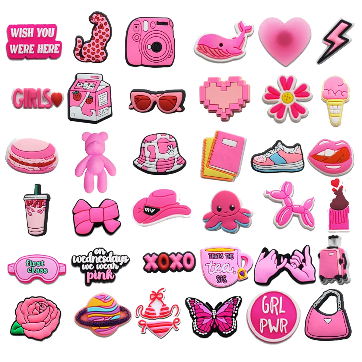 Wholesale Trendy Pink Girls XOXO pink Shoe Charm Cat Pink Preppy shoe Charms the office new charms