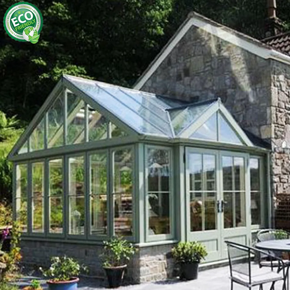 Free Standing Sunroom Customizable Waterproof Triangle Aluminum All Season Gable Glass House