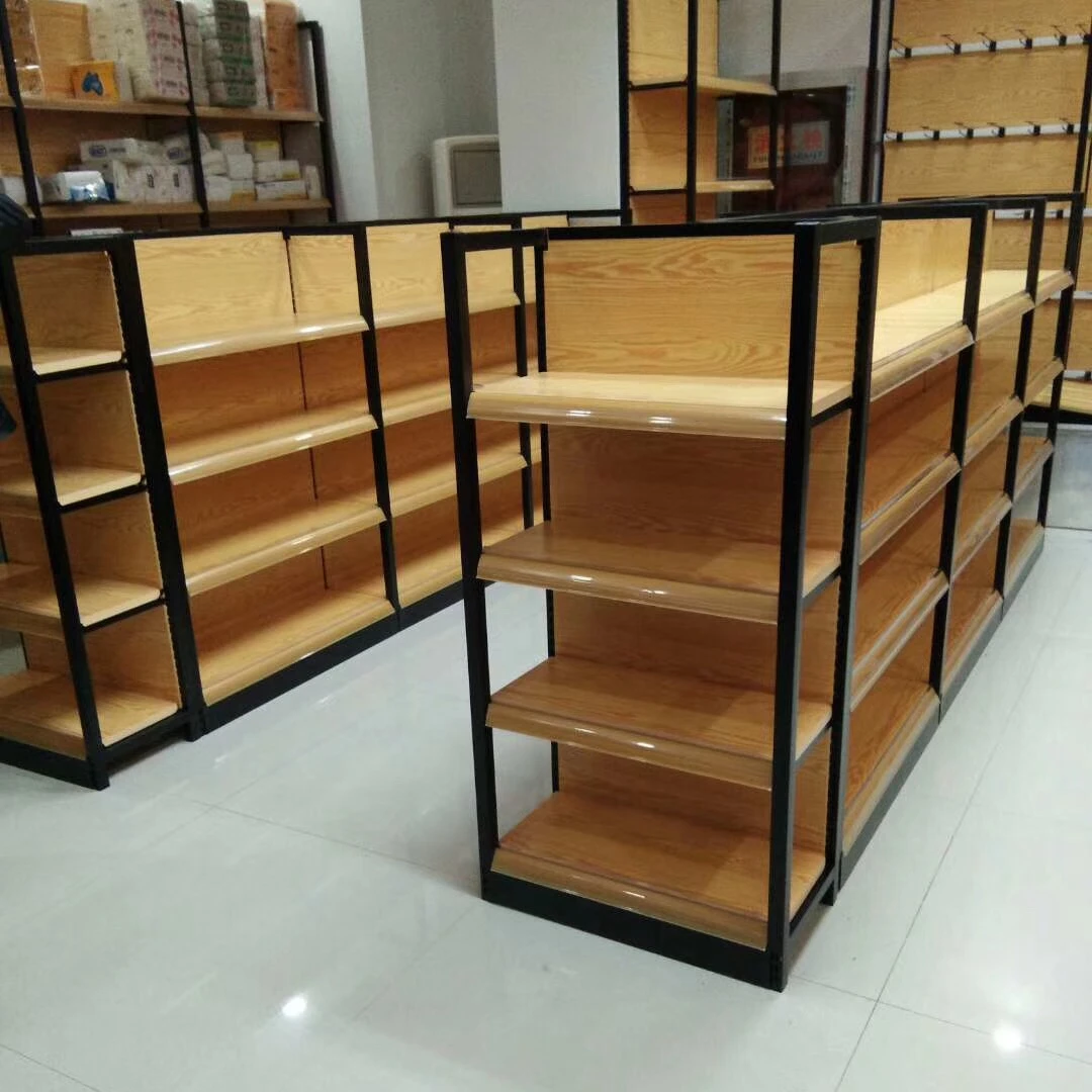 Supermarket Shelves Wooden Pharmacy Shelves Store Shelf Adjustable Wood Gondola Shelving