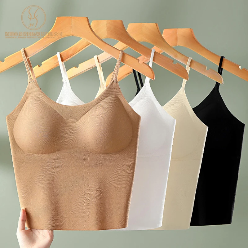 High Quality In Stock Wholesale Seamless Vest Top Apricot Built Bra
