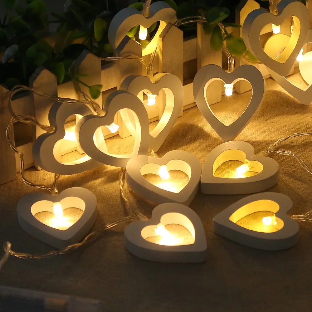 1.5/3m 10 Lights LED Wood Love Garland Battery Box Lamp Wedding Decoration Wedding Birthday Party Decoration Easter Decoration