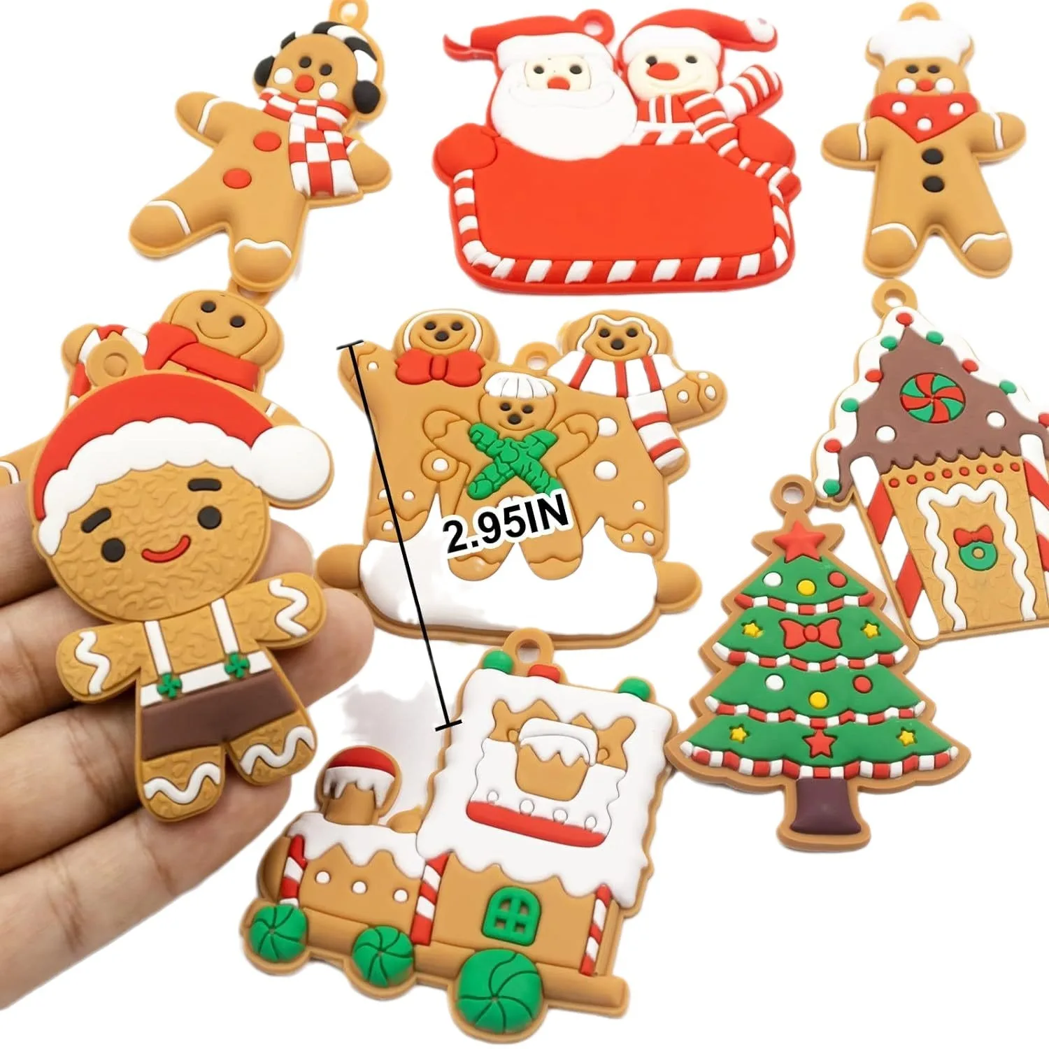 12pcs Gingerbread Man Ornaments for Christmas Tree Assorted Plastic Ginger bread Figurines Ornaments 7*5cm Xmas Hanging Gifts