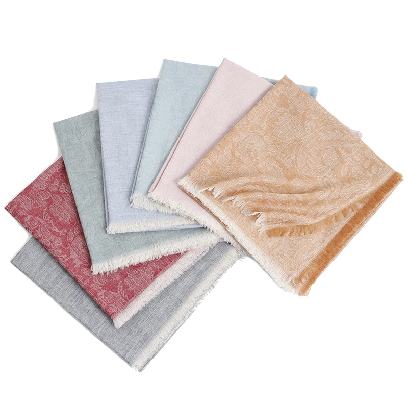 24/25  wholesale manufactory  fashion custom hot selling shawl  woman autumn/winter jacquard  lightweight real wool square scarf