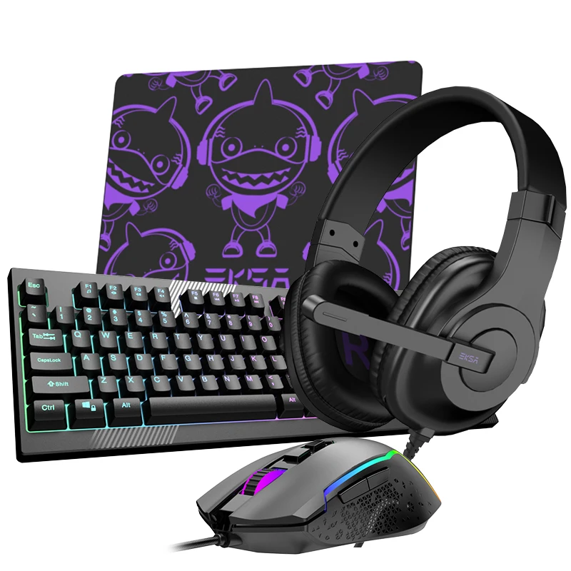 2022 wholesale 4 in 1 wired gaming bundle with gaming headset, RGB mouse, pad, RGB backlit keyboard for gaming, office