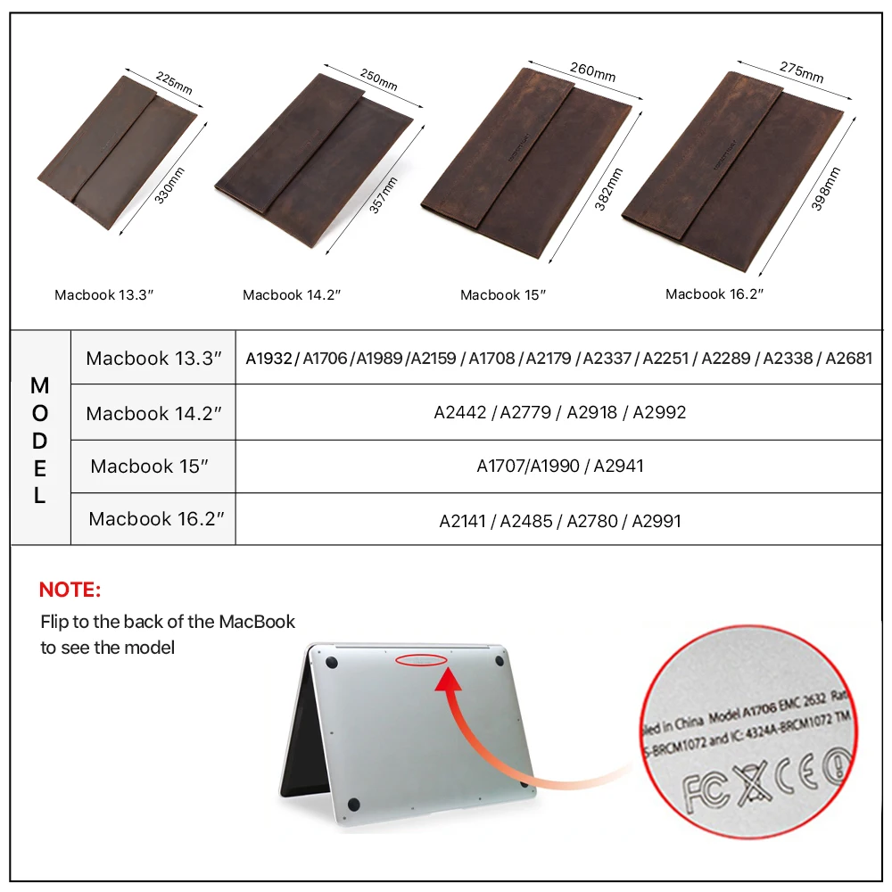 Leather Travel 13 14 15 16 IN Laptop Storage Sleeve Cover Case Business Bag for Mac Book Pro Air M1 M2