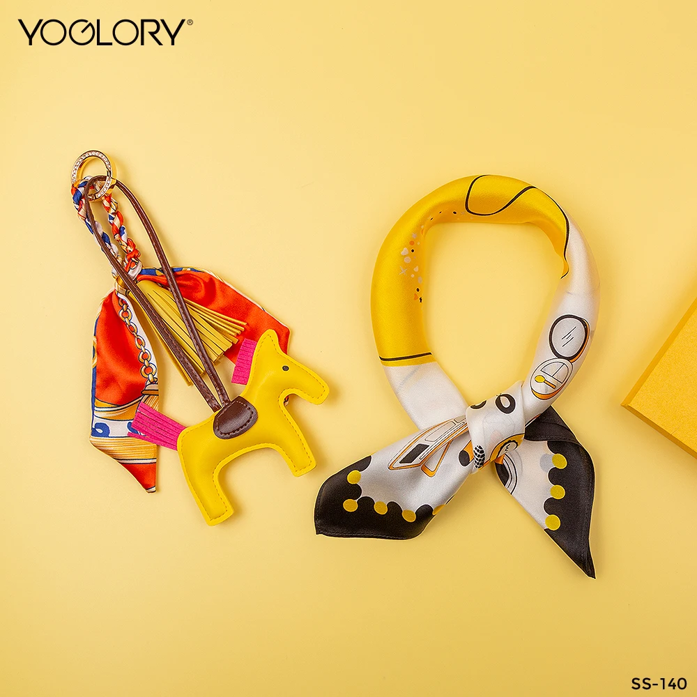 Novelty Gifts yellow silk scarf and key chain bag charm gift set with custom logo gifts for women
