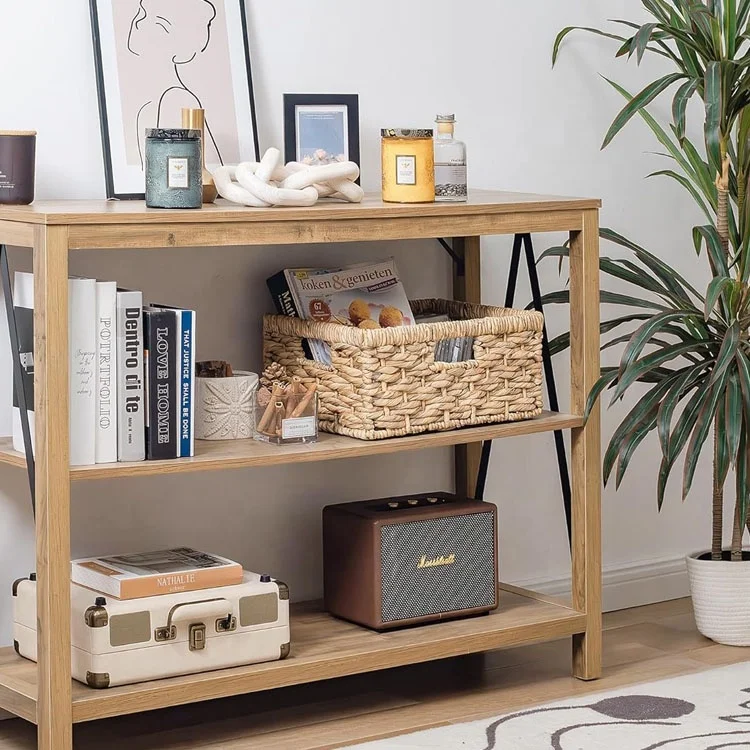 Customized Cheap Hand-Woven Corn Husk Storage Basket with 3 Handles for Organizing