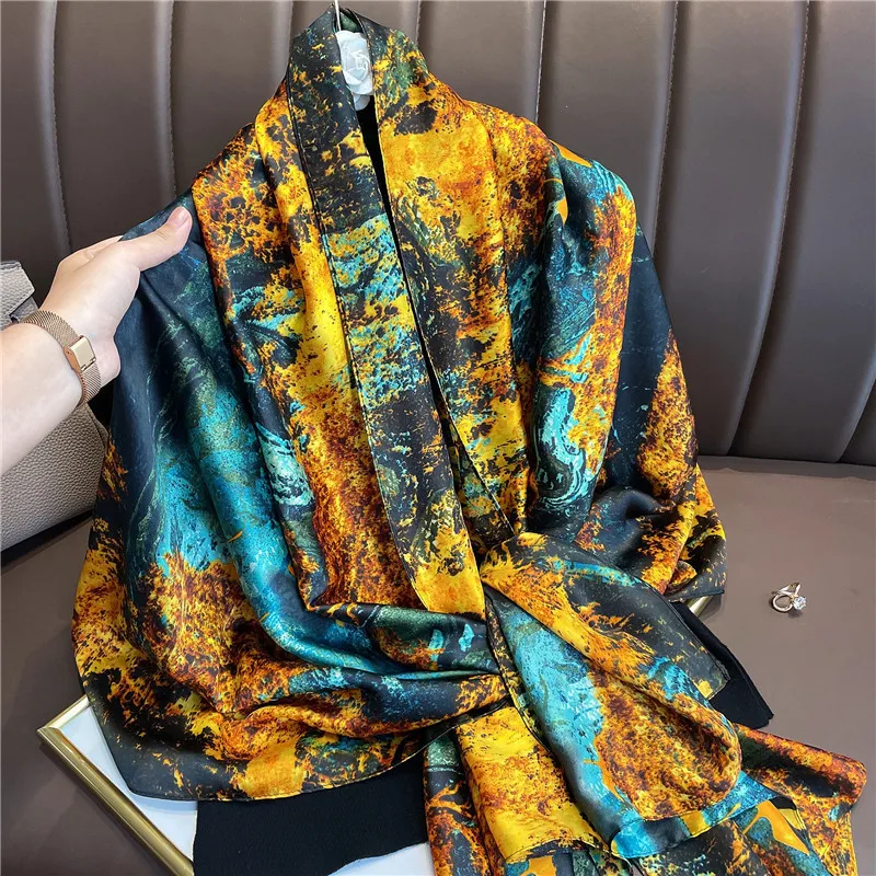 Custom 180*90cm Designer Silk Scarf Digital Print Large  Luxury Brands 2024 Silk Scarf Shawls For Women Long shawls