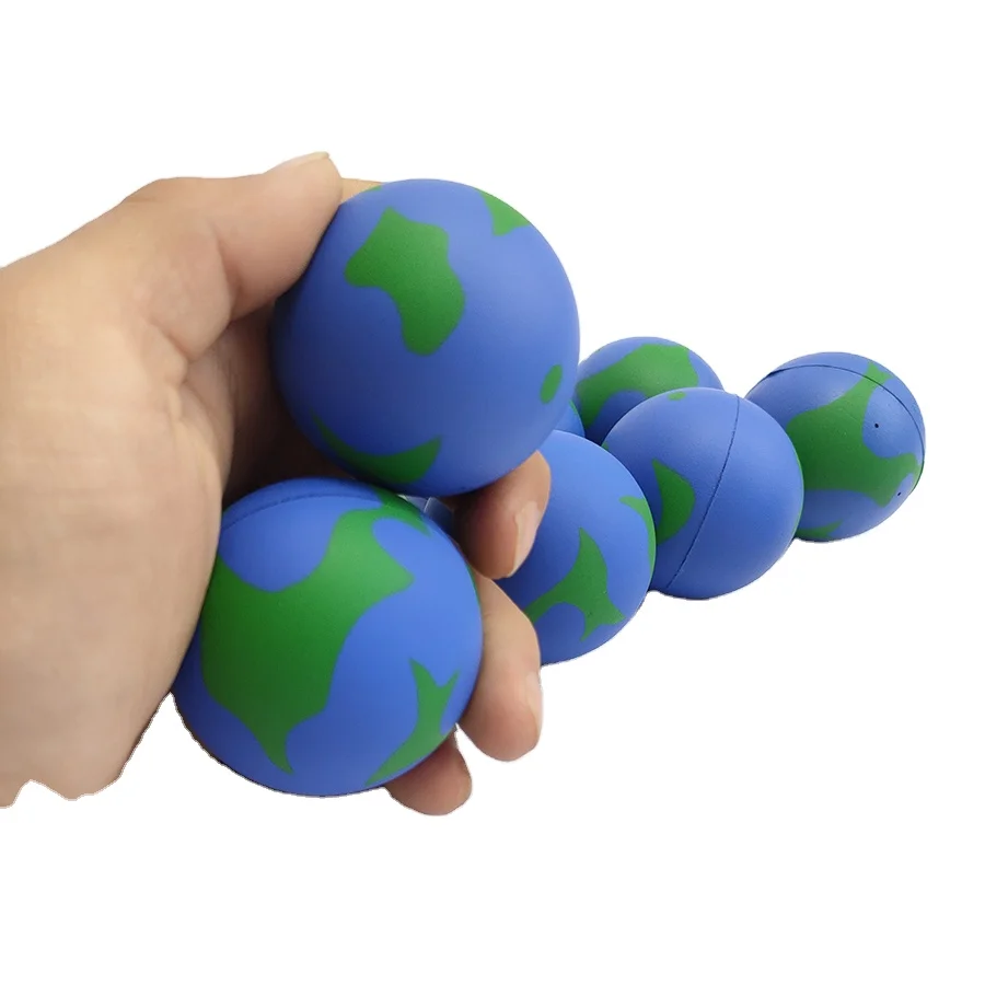 Top grade best sell wholesale PU soft foam stress ball globe blue color stress ball
