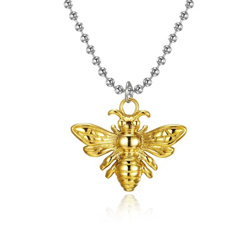 Vintage Style Honeybee Pendant Stainless Steel Ball Chain Necklace Electroplated 8k Gold Steel Custom Unisex Jewelry Necklace