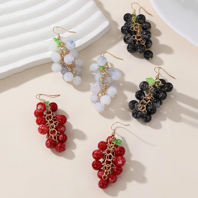 NZ-08 Fashion Women Girls Vintage Sweet Ear Jewelry Fruit Grape Earrings