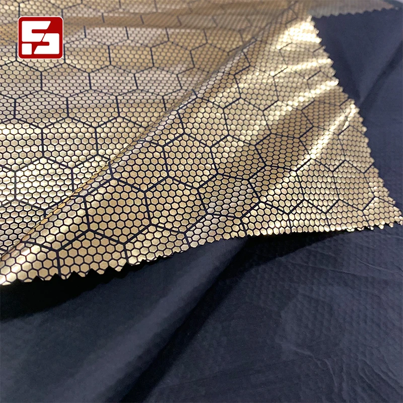 Lining coat fabric 100% nylon 380T taffeta fabric honeycomb gold stamping fabric for garments