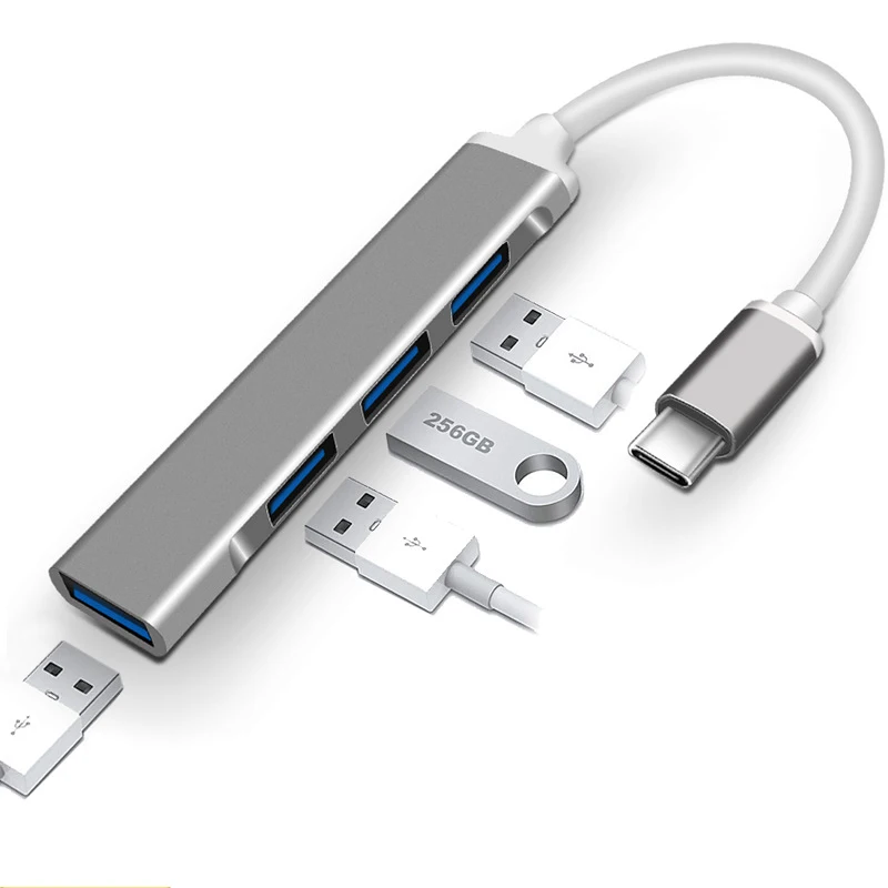 Aluminum Alloy Type C USB3.1 High Speed Transmission 4 In 1 USB Hub 4 Port For Multiple Devices