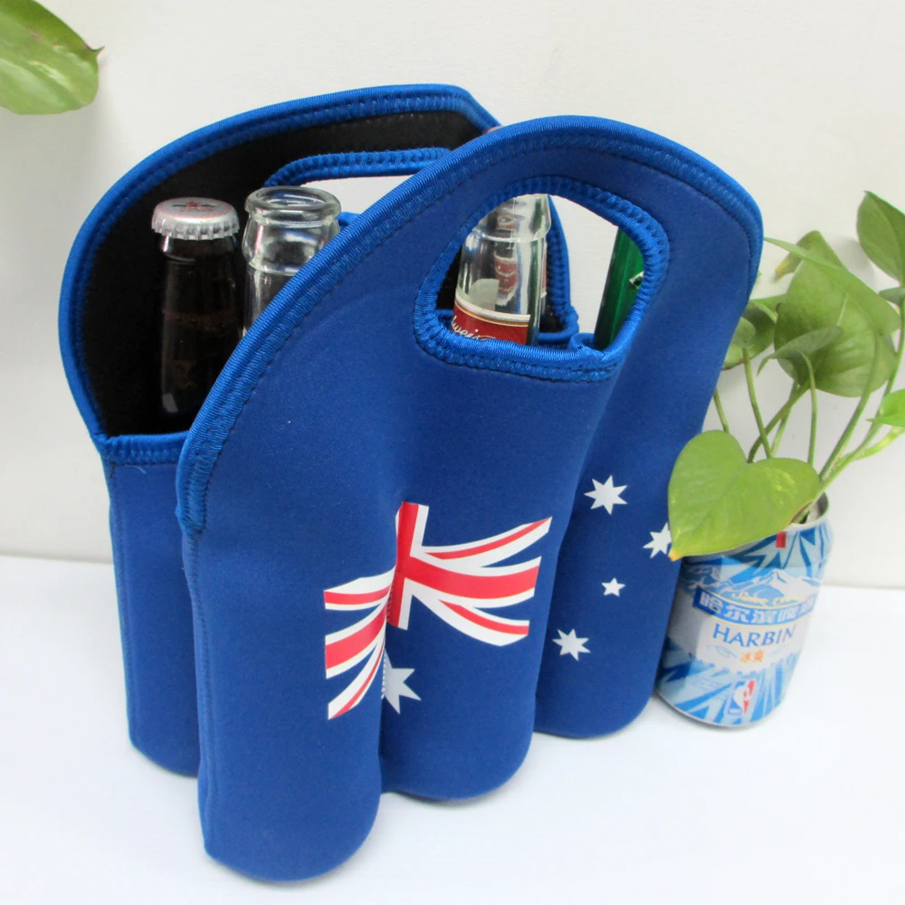 Australia Flag 6 Pack Can Carrier Tote Insulated Neoprene Bottle Cooler Bag Water Beer Holder for Travel with Carry Handle