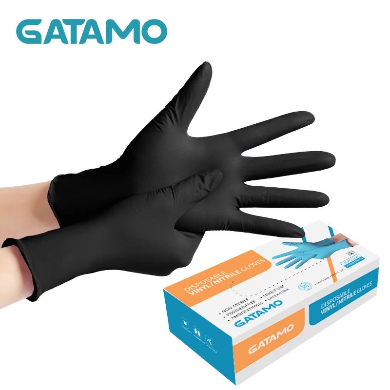 
C5 GATAMO Black Vinyl Gloves Nitrile Vinyl Gloves Powder Free Synthetic Blend Safety Gloves 