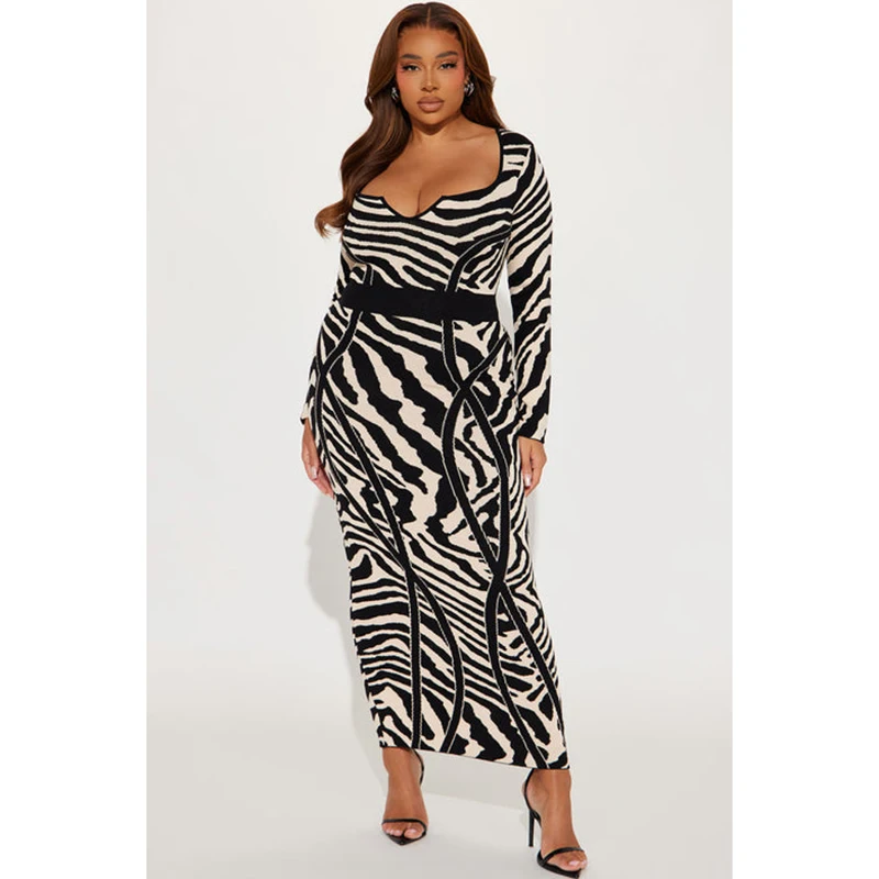 New product explosion Sexy Print Dress New Style Temperament Sexy Square Neck Zebra Stripe Dress