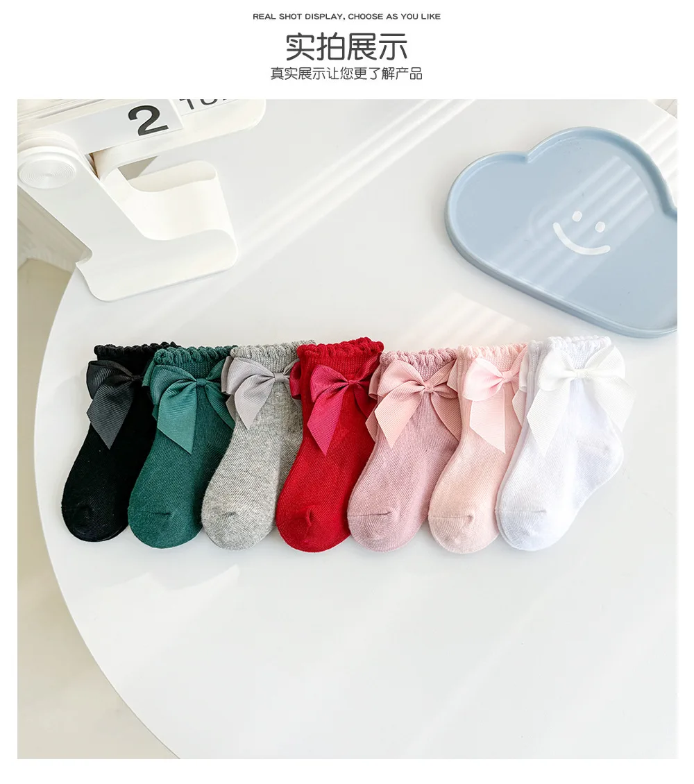 0-4 Years Baby Spanish Big Bow Knot Socks Spring 12 Pairs Fall Lolita Court Style Infant Princess Cotton Crew Pop Girl Sock