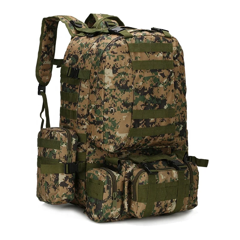 Camouflage Fishing Backpack Nylon Outdoor 3-Day Pack 50L Survival Rucksack 600D Molle Bag Perfect for Hiking Trekking