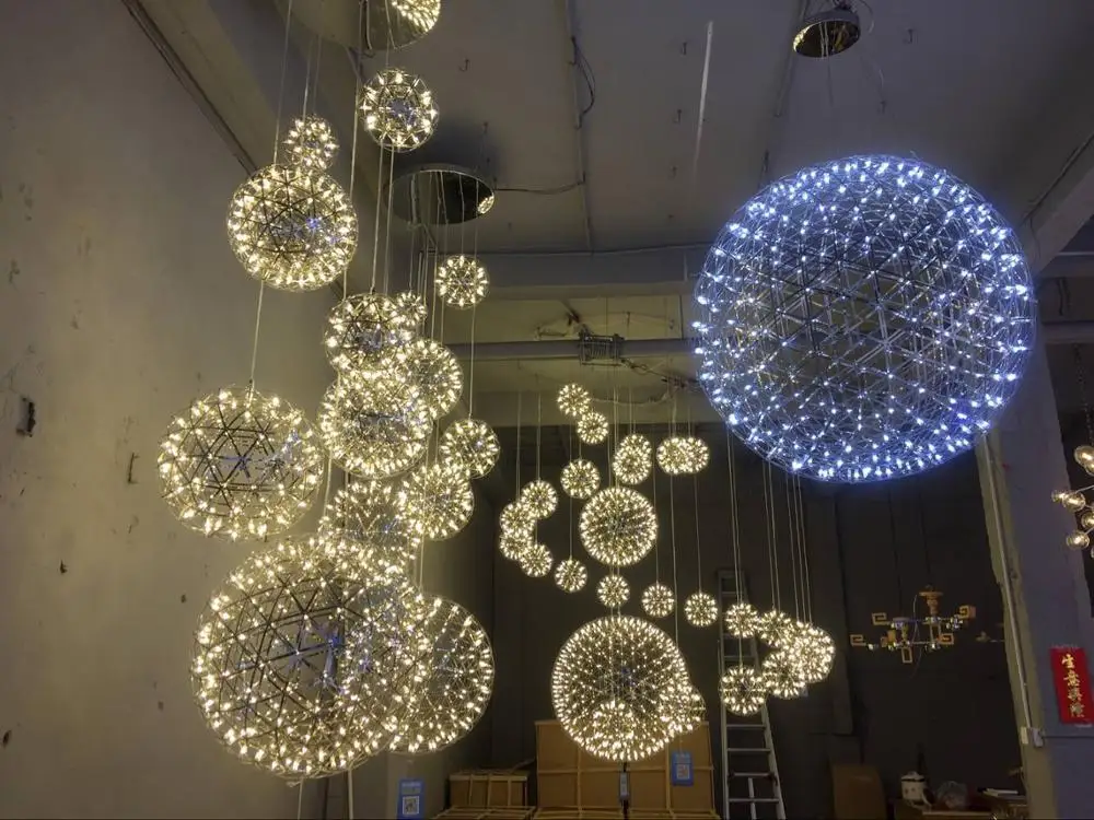 Nordic large chandelier living room restaurant shopping mall hotel starry sparkle led decoration dandelion lamps