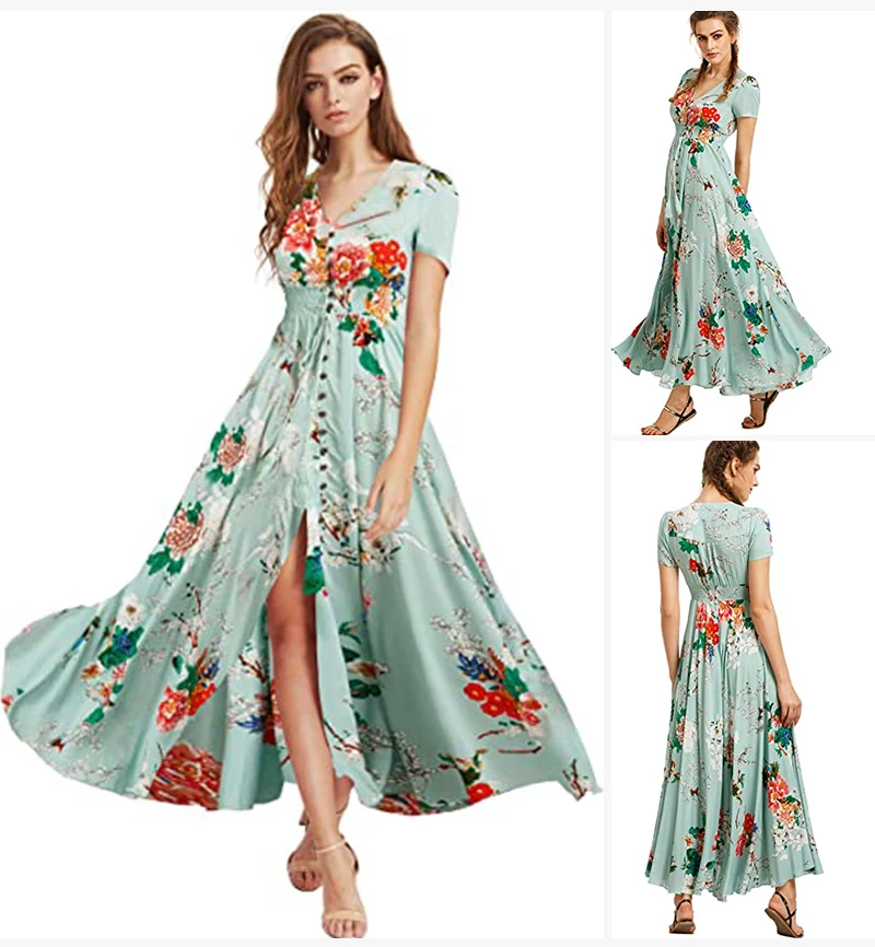 Новый дизайн; Сезон лето; Женская повседневная обувь; Большие размеры; Платья высоко настраиваемый в богемном стиле с цветочным принтом, платье макси для вечеринки платья для девочек