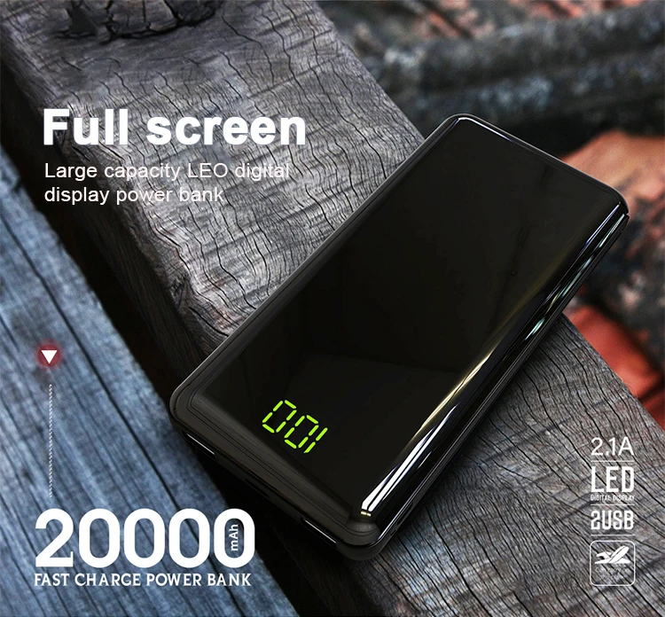 Full Screen Universal Power Bank 20000mAh Powerbank Double USB Output Small Power Bank