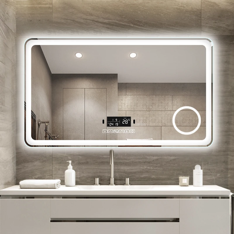 Custom round Bluetooth smart bath mirror illuminated backlit mirror defogger LED bathroom mirror with light