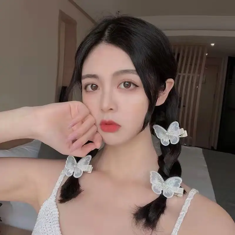 BELLEGIRL wholesale Korean style INS butterfly bow pearl Three-dimensional bow hair clips bow women duckbill bobby pins