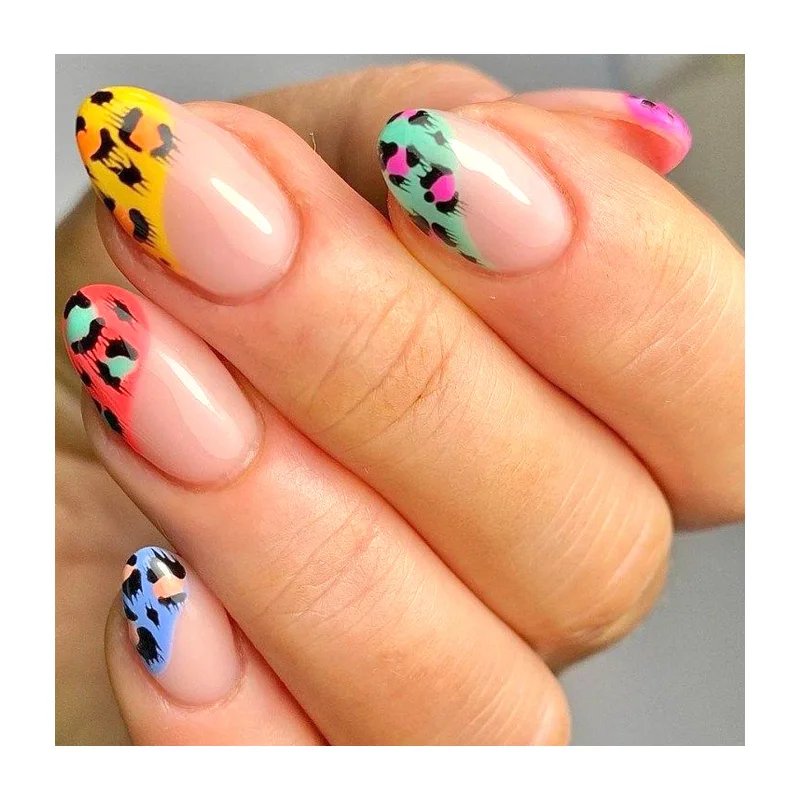 Fashion Custom Design Colorful French Tips Sticker Nude Clear Transparent Oem Medium Length Artificial Fingernails False Nails
