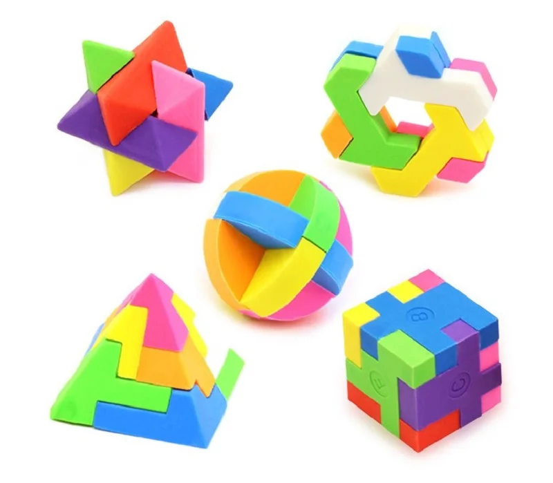 Promotion 3D assemble custom logo Building blocks cube Pyramid pencil customized erasers