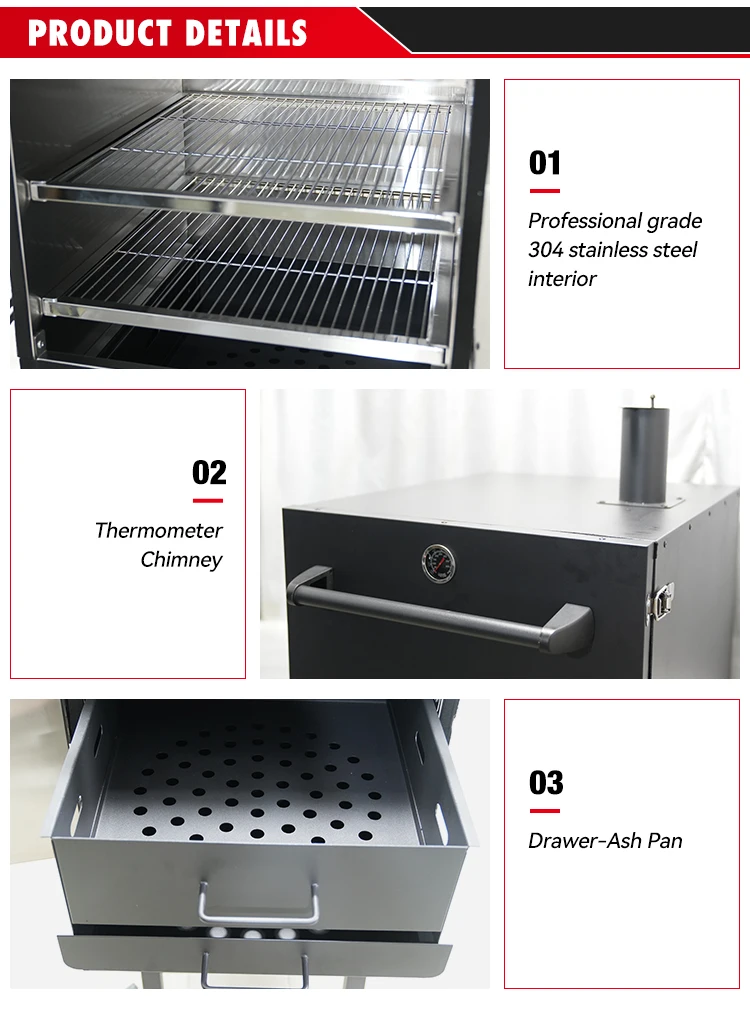 Charcoal Smoker Grill 3 Layers Freestanding Vertical Barbecue Grills Patio Garden Vertical Smoker With Wheels