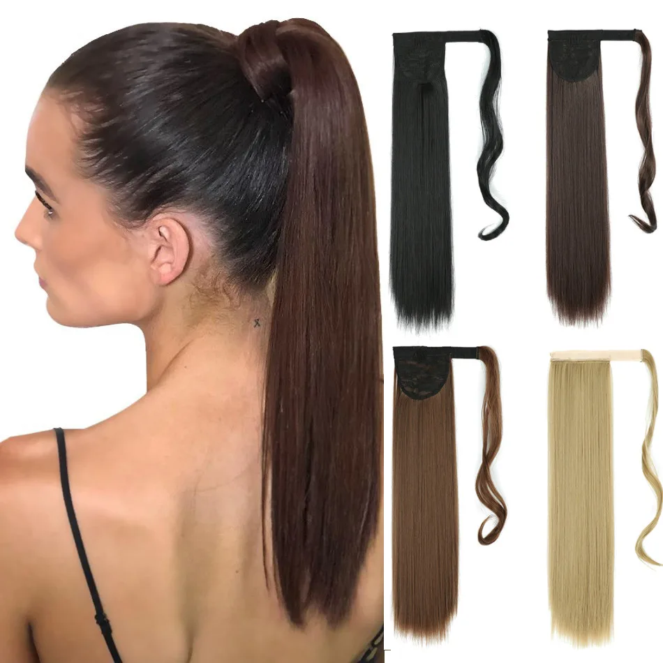 Cheap Clipin Ponytail Hair Extensions Wrap Around  Long Straight Hair Ponytail Synthetic Hair ponytail