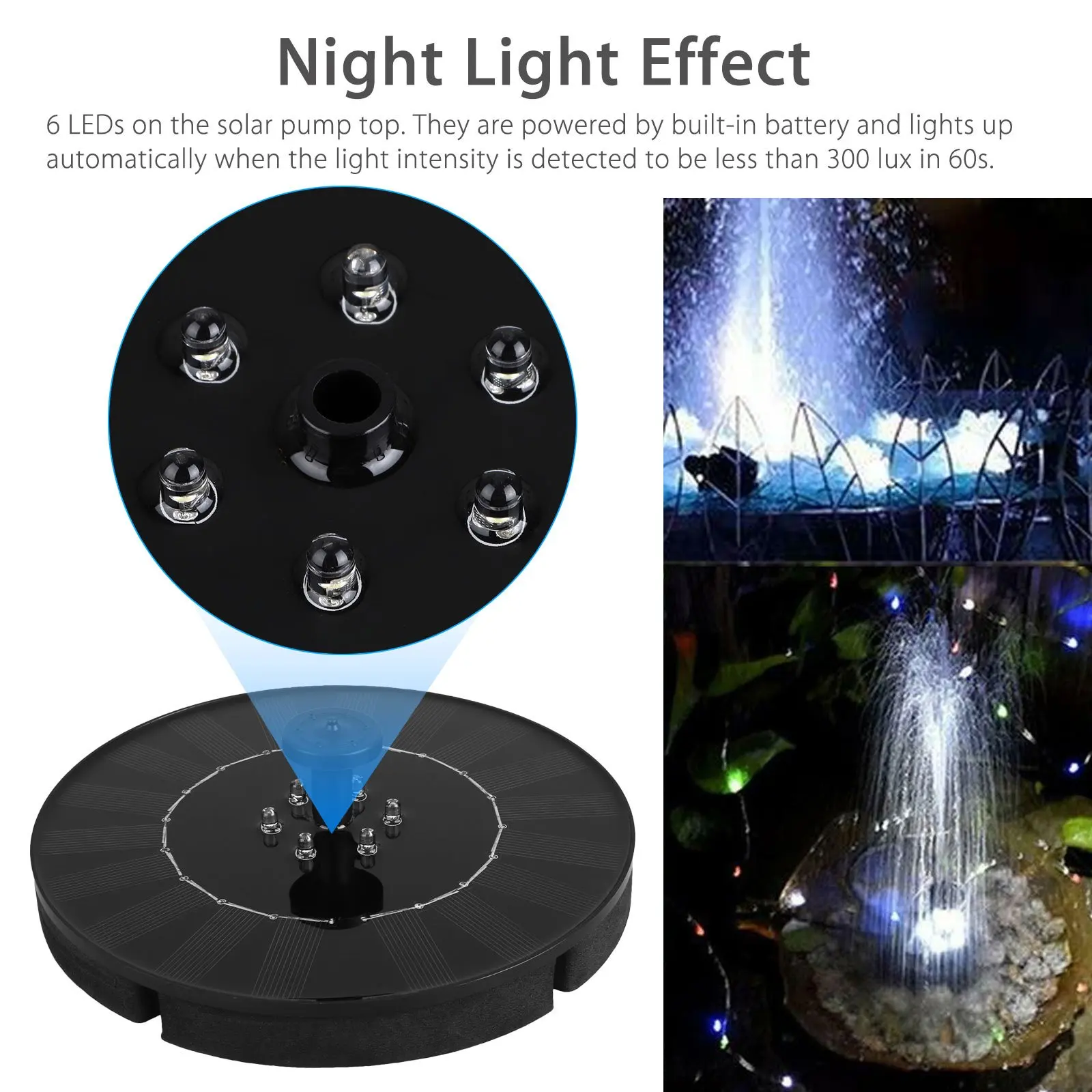2020 new solar powered water pump solar fountain with led light