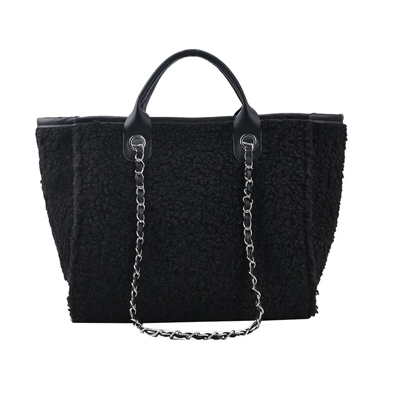 Вместительная меховая сумка-тоут новинка модные женские сумки из овечьей шерсти модная Осенняя плюшевая шикарная дизайнерская сумка через