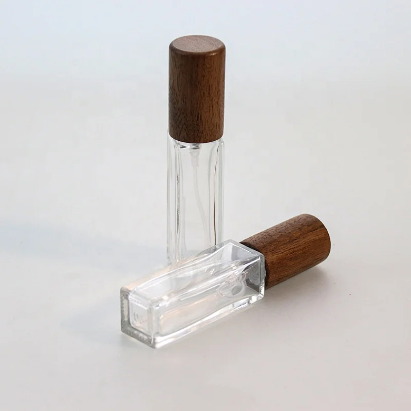 Custom Logo 10ml Empty Mini Glass Perfume Bottle With Dark Wood Cover For Packaging