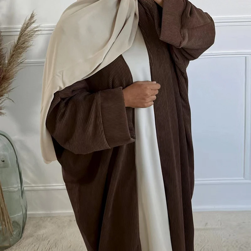 New Arrival Open Abaya 2023 Winter And Autumn Thick Abaya Dress Arab Dubai Modest Solid Color Corduroy Muslim Women Abaya