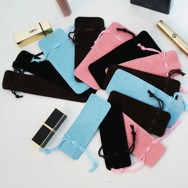 Custom Cosmetics Lipstick Velvet Packaging Pouch Pen Chopsticks Jewelry Bag With Logo